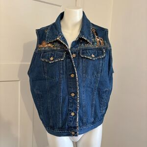 Vintage Chrysantheme size XL Animal Print Leopard Print Safari Denim Funky Vest